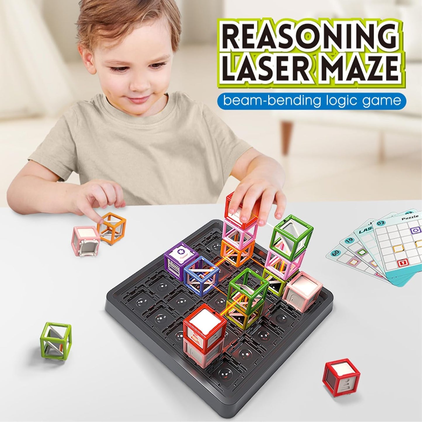 [2025 New] Reasoning Laser Maze, Ultimate STEM Toys for Boys Age 8-12, Logic Game with 60+ Challenges, Toy for 8 9 10 11 12 13 14 Year Old Kid & Adult Birthday Gift - 37 Pcs Cubes