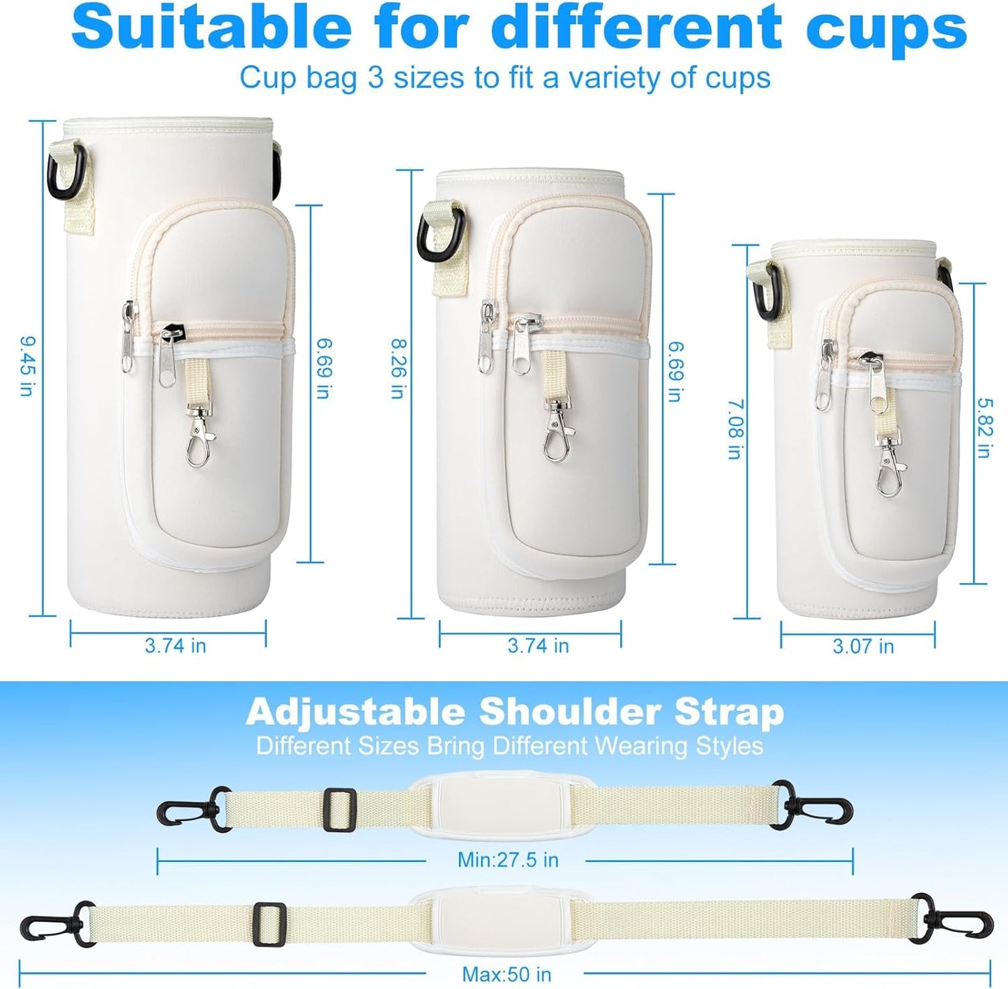 Water Bottle Holder with Strap for Hydroflask 32oz 40oz, Carrier Sling Bag with Phone Pocket Sleeve for Men Women Hiking Camping Travelling（Cream32oz）