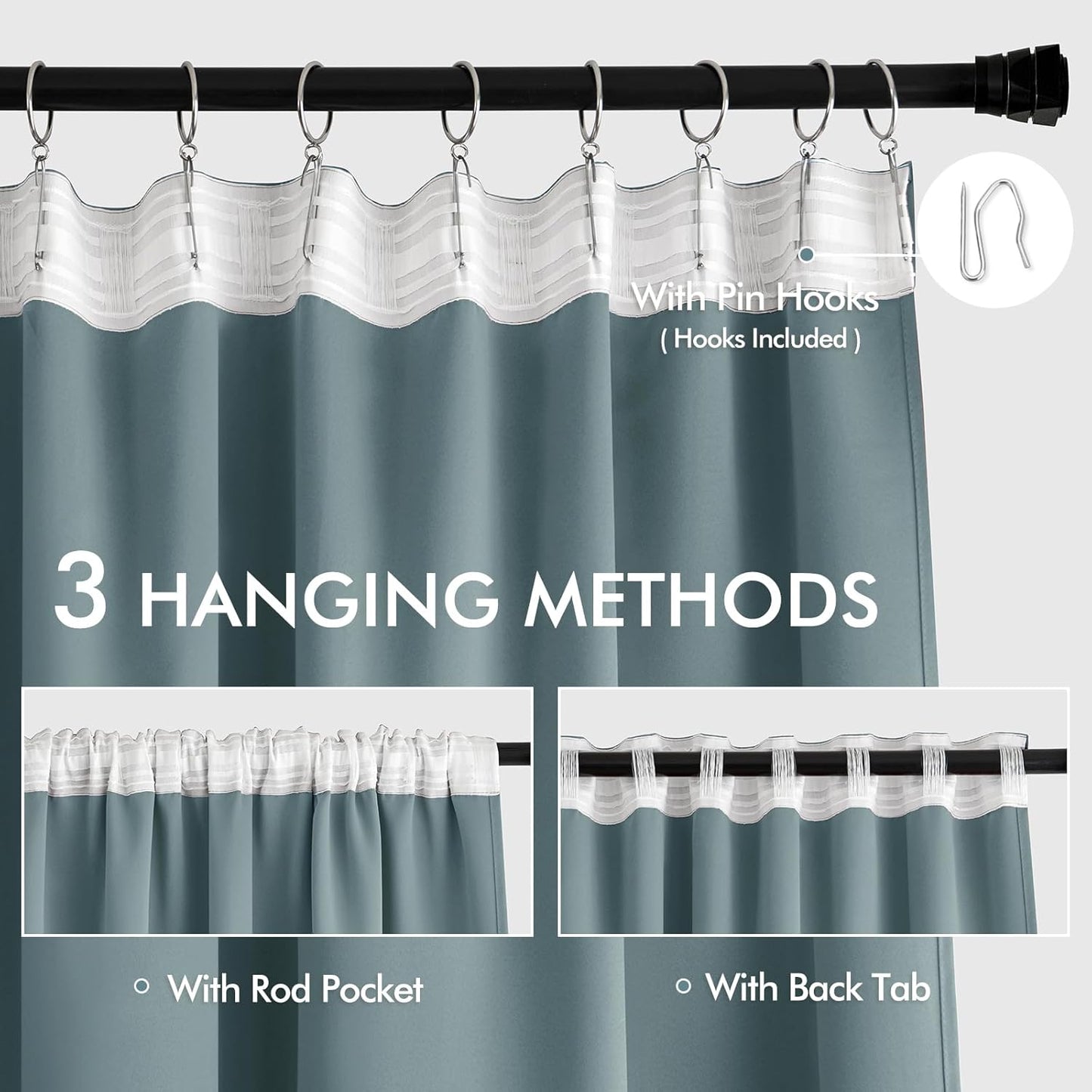 MIULEE Greyish Blue Back Tab Blackout Curtains 84 Inch Length 2 Panels Set for Living Room Bedroom Privacy, Rod Pocket/Pinch Pleat Thermal Insulated Room Darkening Pleated Light Blocking Drapes