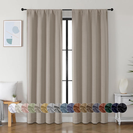 Simplebrand Ava Stone Blackout Curtains for Bedroom 84 Inch Length 2 Panels Set, Solid Thermal Insulated Privacy Living Room Window Treatment Curtains Blackout Drapes, W40 x L84 Inch, Stone