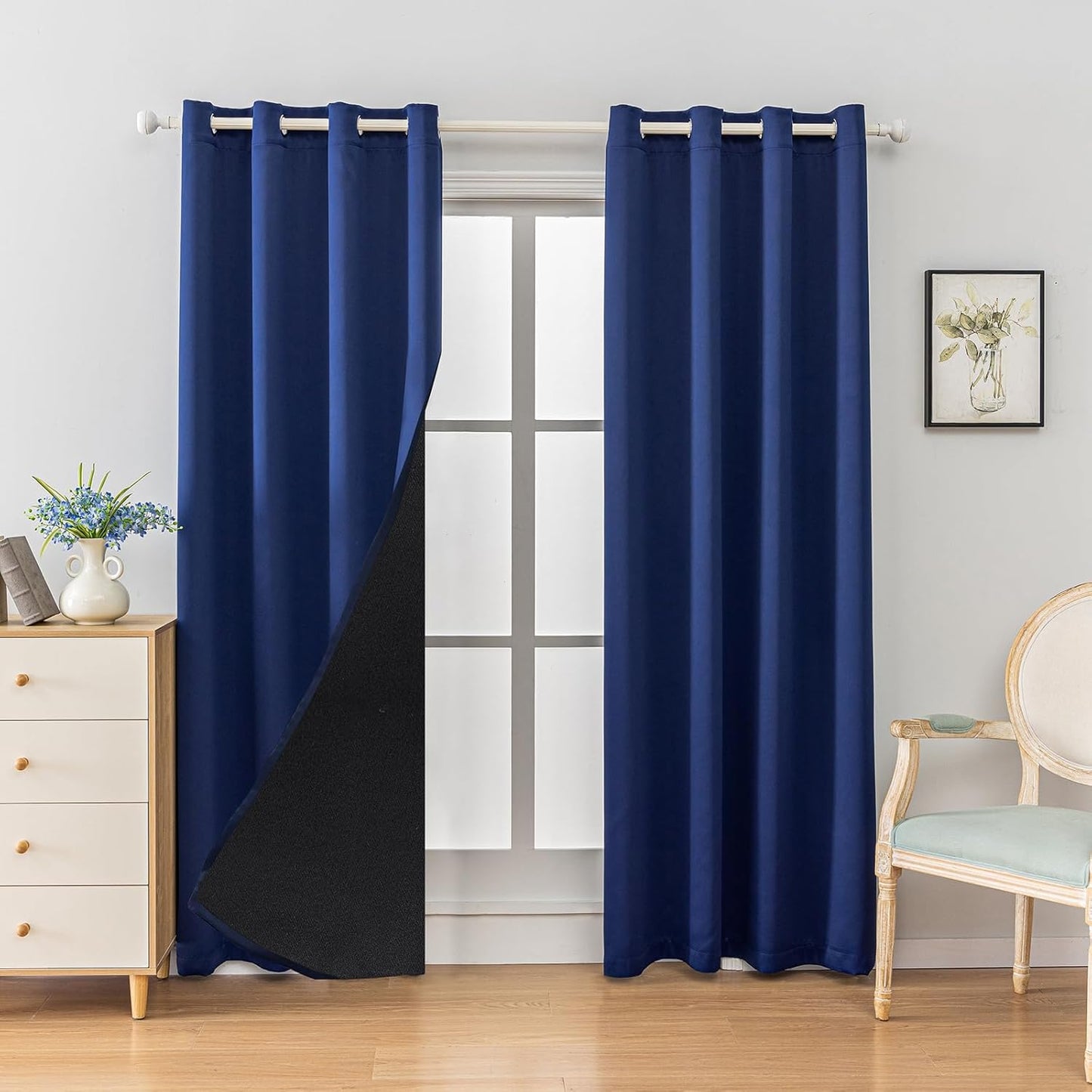 Anytime 100% Blackout Curtain Set, Thermal Insulated & Energy Efficiency Window Draperies for Guest Room, Full Shading Panels for Shift Worker and Light Sleepers（Navy Blue, 2 Panels, 52W x 120L）