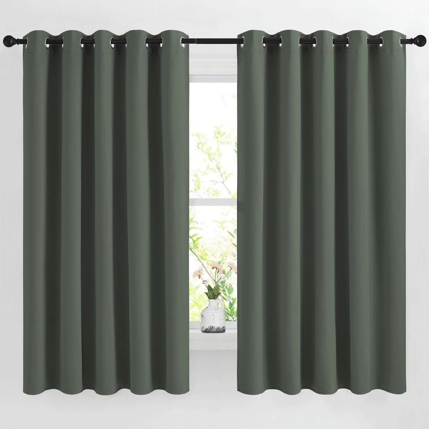 NICETOWN Blackout Bedroom Curtains 66 inches Long, Grommet Light Reducing Thermal Window Treatments Solid Room Darkening for Living Room, Set of 2, W66 x L66, Dark Mallard