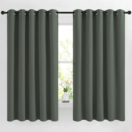 NICETOWN Blackout Bedroom Curtains 66 inches Long, Grommet Light Reducing Thermal Window Treatments Solid Room Darkening for Living Room, Set of 2, W66 x L66, Dark Mallard