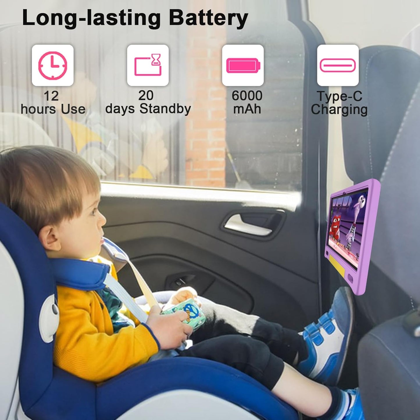 Kids Tablet, 10.1 Inch Tablet for Kids, Android 14, 64GB, Octa-Core CPU, WiFi, Big Battery, Kids Conten, Parental Control, HD Display Children Age 3-12, Bluetooth, Purple Case