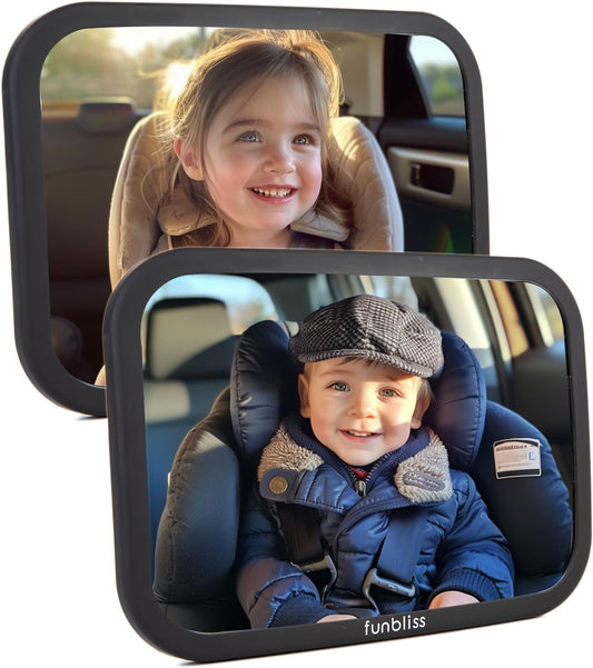 Funbliss 2-Pack Baby Car Mirror - Shake-Proof & Shatterproof, 360° Adjustable Angle, Clear Wide View for Rear-Facing Infants, Easy Install, Perfect Baby Travel Gear & Carseat Accessories