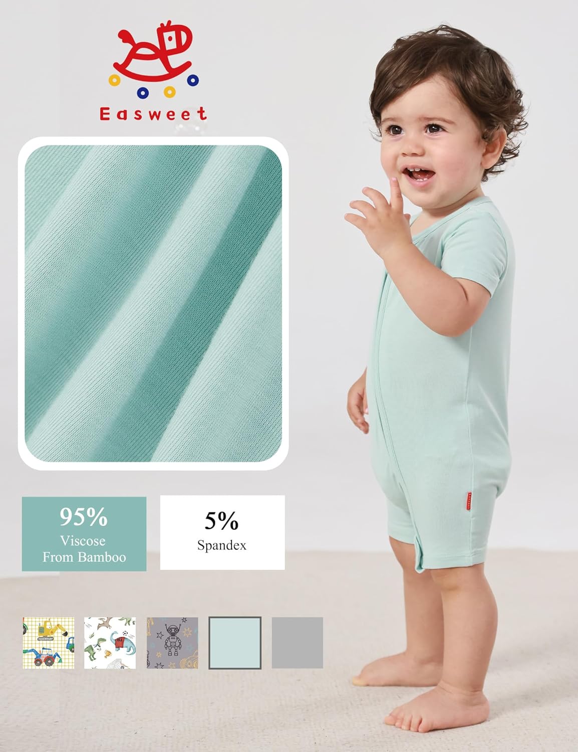 Baby Boys Bamboo Viscose Short Sleeve Romper Soft Comfy Infant Summer Jumpsuit