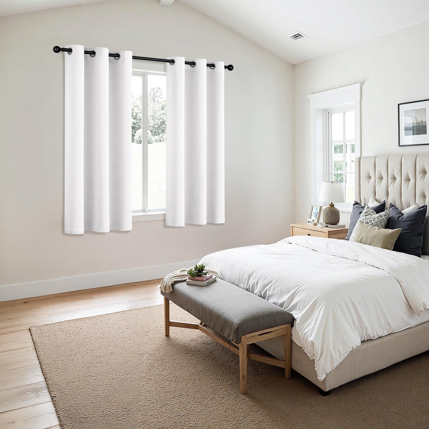 MIULEE Pure White Room Darkening Curtains for Bedroom Living Room 63 Inches Long 2 Panels, Thermal Insulated Energy Saving Drapes Solid Grommet Top Noise Reducing Window Treatments 40x63 Inch