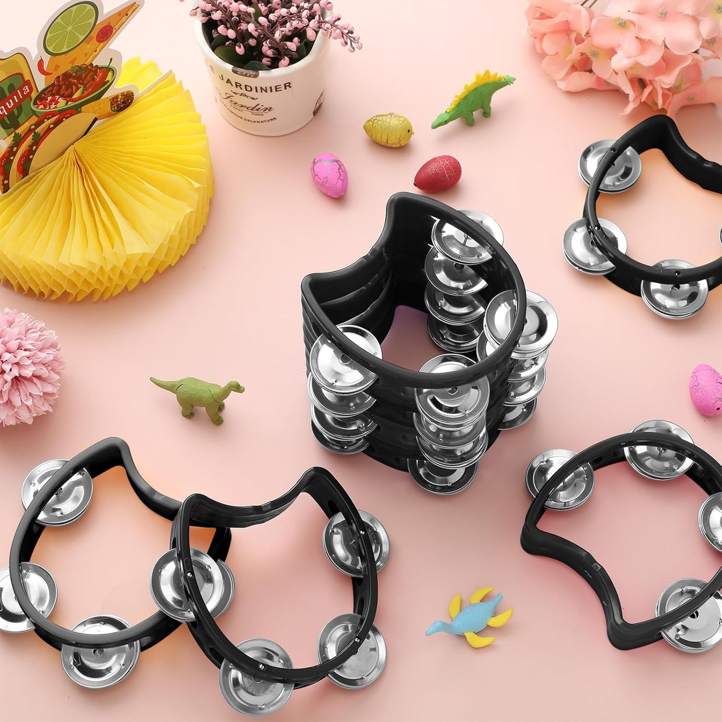 Yeshone 30 Pack Tambourine for Kids Adult Tamborines Musical Instrument Noise Makers 4 Bells Handheld Tambourines for Back to School Supplies Church Wedding Operation Christmas(Black)