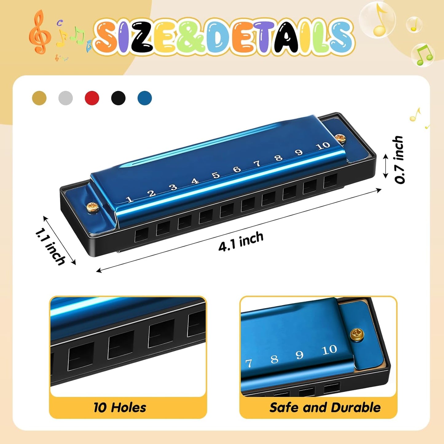 Liliful 10 Pcs 10 Hole Metal Kids Harmonica with Number Holes Musical Enlightenment Toys 5 Colors Educational Harmonica Instrument Charity Party Birthday Christmas Gifts for Girls Boys Adult Beginners