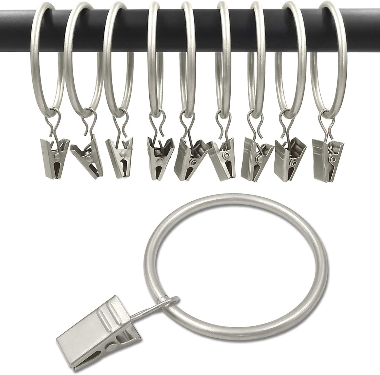 40 Pack Matte Silver Curtain Rings with Clips, Curtain Hooks Hangers Clip Rings for Hanging Drapes Bows Hat, Drapery Rings 1.77 in I D, Fits up to 1.5 in Diameter Curtain Rod.