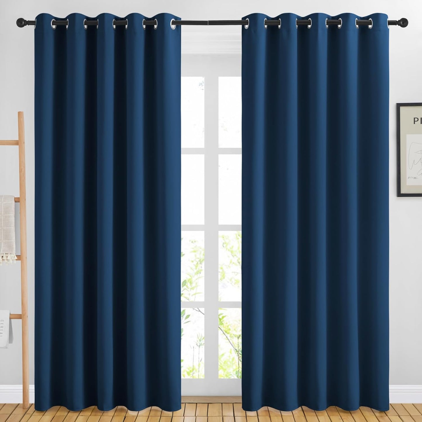 NICETOWN Blackout Sliding Door Curtains 84 inch Length 2 Panels - Thermal Insulated Solid Grommet Room Darkening Window Treatments for Bedroom/French Door (Moroccan Blue, 2 Panels, W66 x L84)