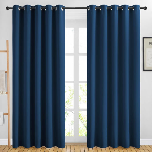 NICETOWN Blackout Sliding Door Curtains 84 inch Length 2 Panels - Thermal Insulated Solid Grommet Room Darkening Window Treatments for Bedroom/French Door (Moroccan Blue, 2 Panels, W66 x L84)