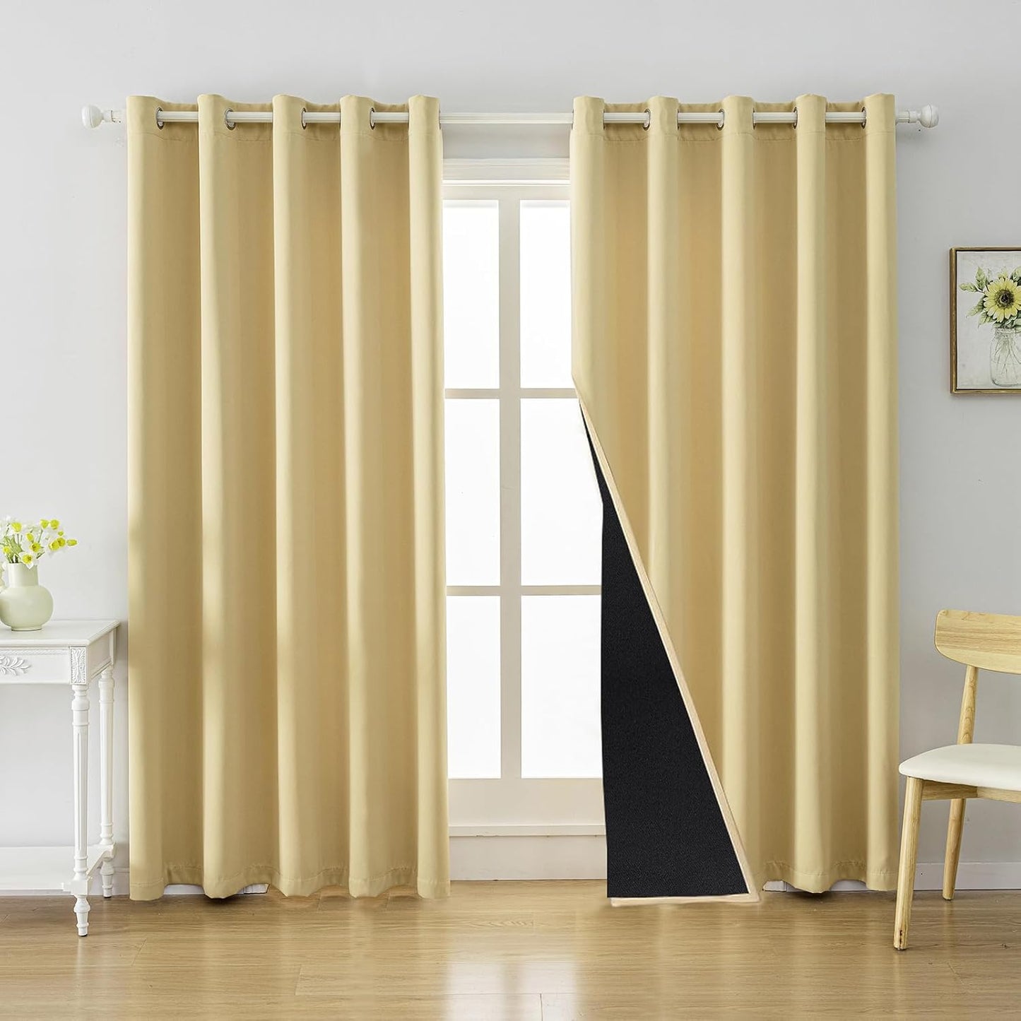 Anytime 100% Blackout Curtain Set, Thermal Insulated & Energy Efficiency Window Draperies for Guest Room, Full Shading Panels for Shift Worker and Light Sleepers（Beige, 2 Panels, 70W x 108L）