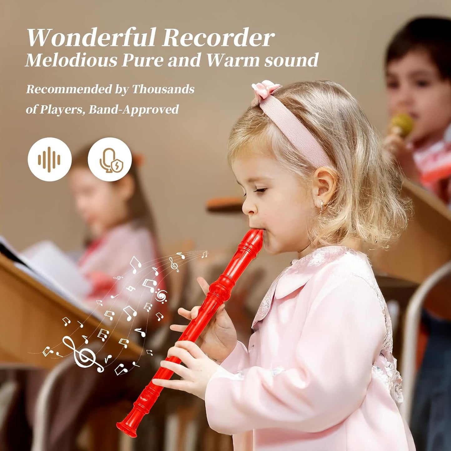 Descant Soprano Music Recorder Instrument For Kids Flute Kids Recorder With Cleaning Rod + Case Bag (Crystal red)