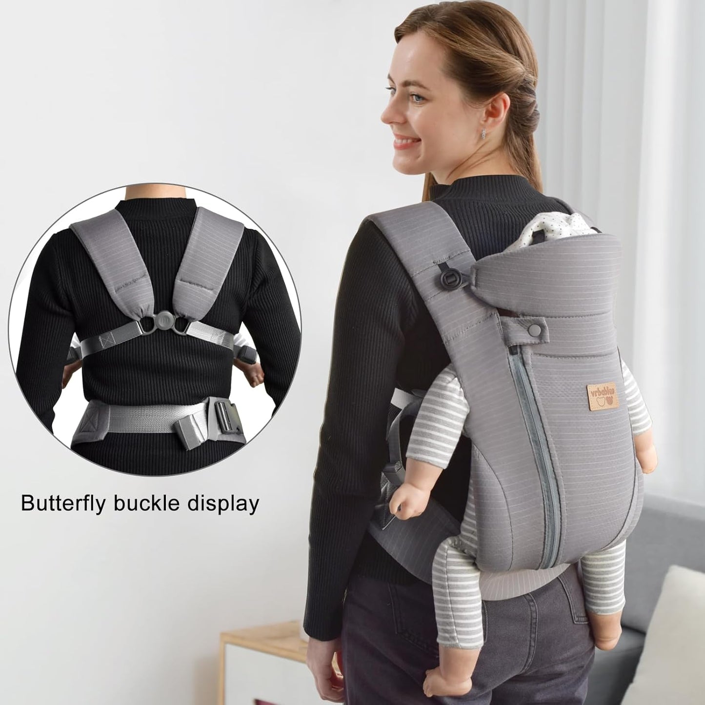 New Upgrade Ergonomic Baby Carrier Newborn Toddler Wrap Carrier,Hands Free Baby Sitting Sling,Breathable,Perfect for Infants/Chest Sling for Babies Shower Gift (Striped Dark Grey, Upgrade-with Belt)