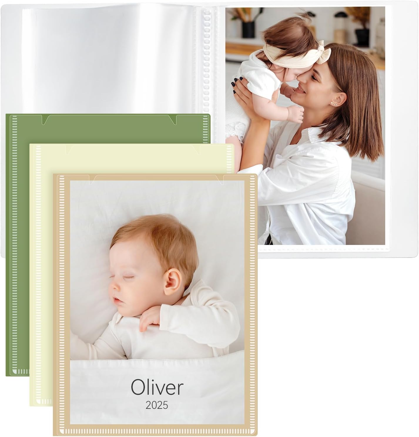 Vienrose Small Photo Album for 4x6 Pictures – 26 Pockets Holds 52 Photos, Customizable Plastic Covers, Morandi Color Postcard Album, Wedding Travel Baby Gift – Green + Orange + Beige (Set of 3)