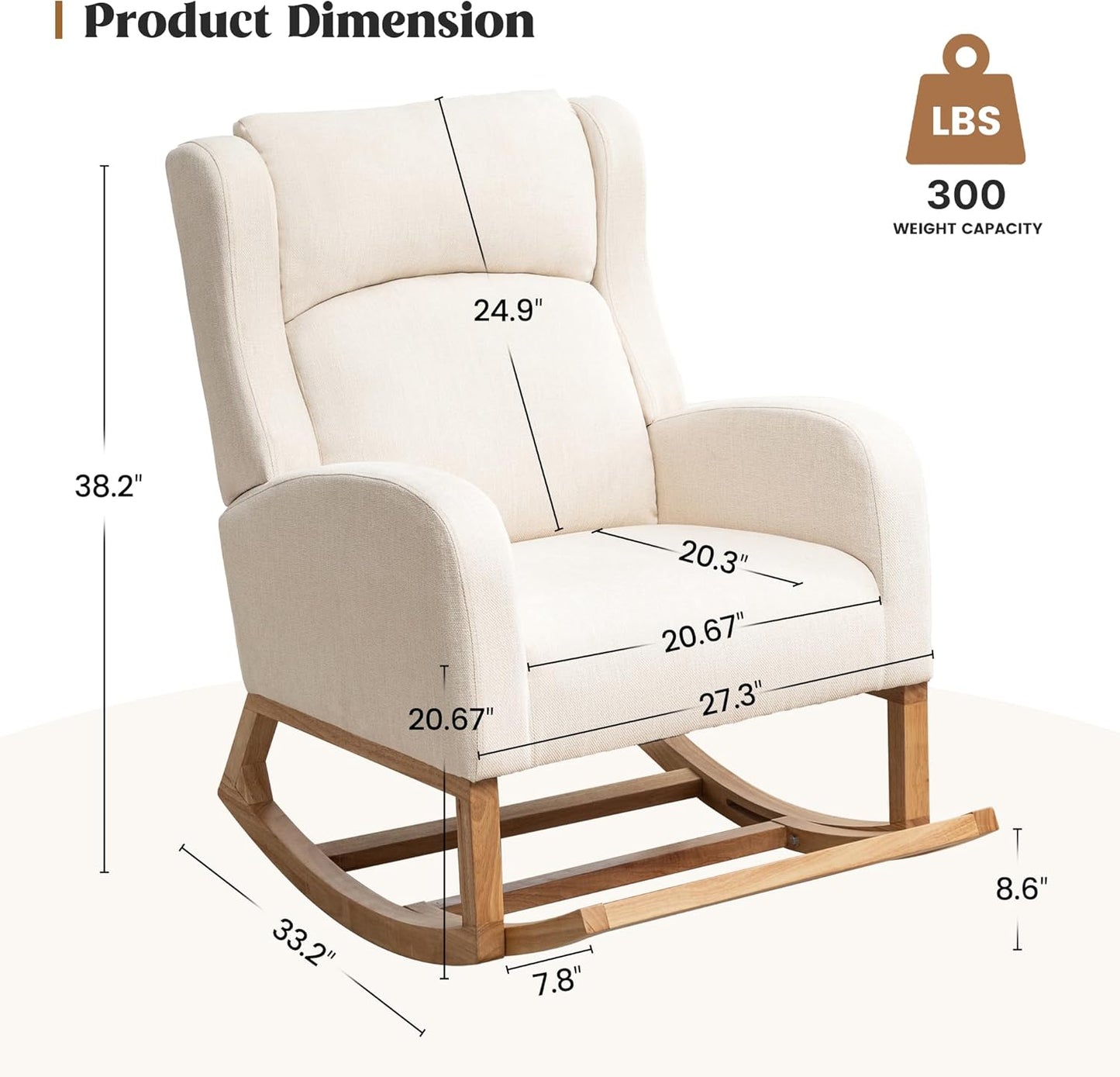 Rocking Chair Nursery, Nursing Rocking Chairs for Mom Nursery, Comfy Wingback Glider Rocking Armchair with Foot Rest and Side Pocket for Nursery Living Room Bedroom, Beige