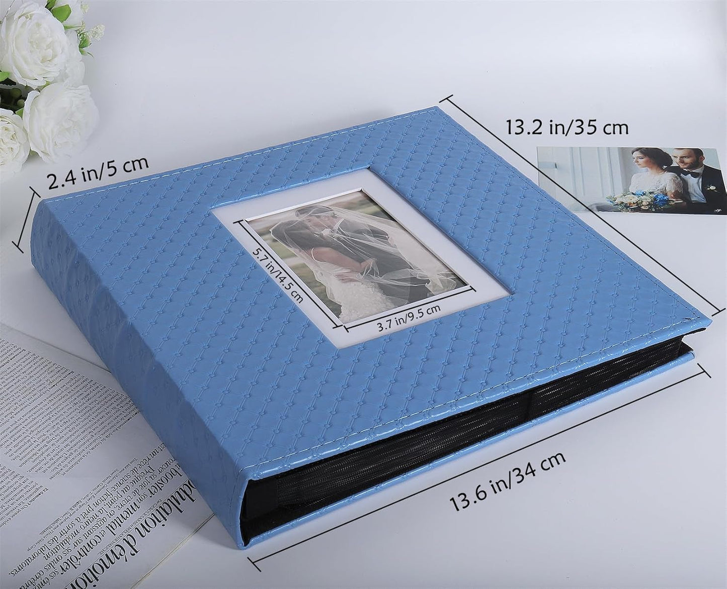 RECUTMS Photo Album 4x6 Holds 500 Photos Black Inner Page Button Grain Leather Larger Capacity Horizontal and Vertical Photos Wedding Pictures Album Birthday Christmas Baby Family Photo Book(Blue)