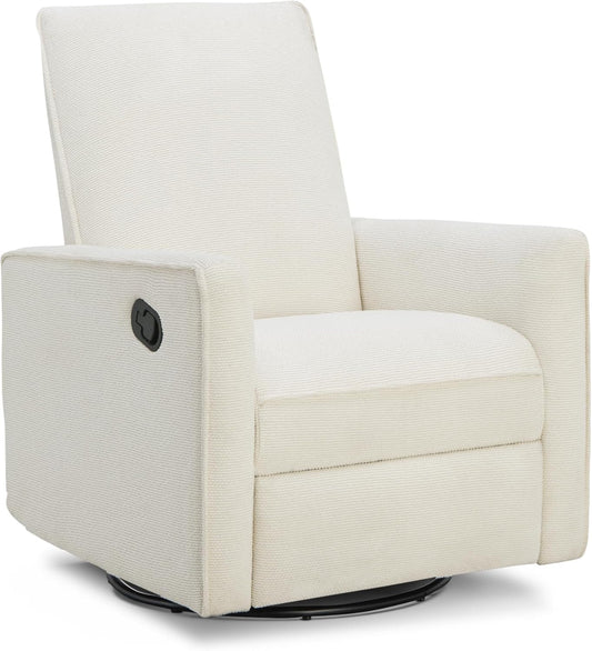 Upholstered Recliner Swivel Glider Nursery Chair Reclining Performance Fabric Rocker with Metal Base,Basketweave,Cream