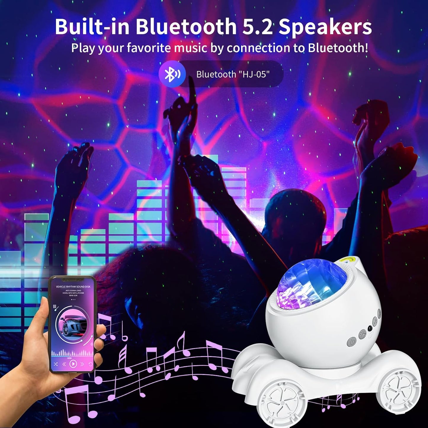 ENOKIK Star Projector, Galaxy Projector Built-in Bluetooth Speaker and 8 White Noise, Night Light for Kids Adults, Aurora Nebula Lamp for Home Decor/Relaxation/Party/Music/Gift (White)