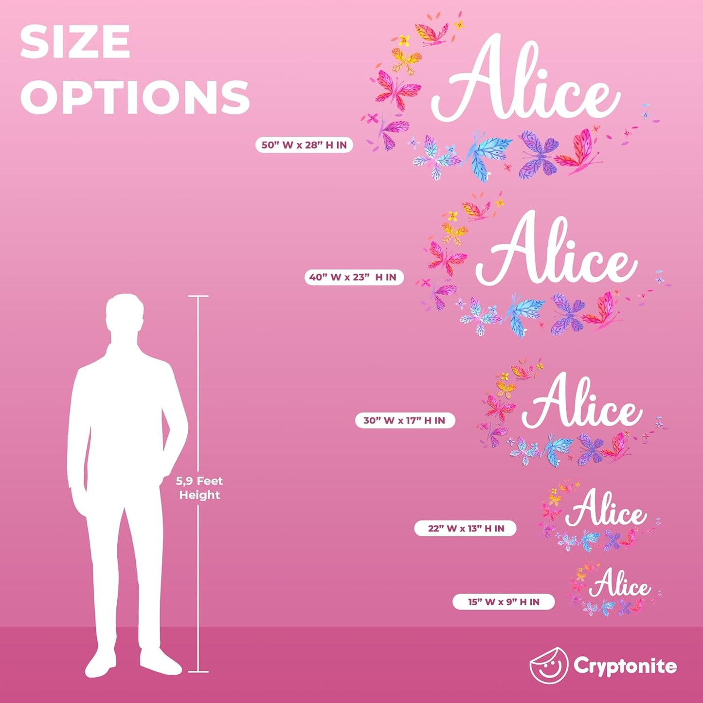 Personalized Name Wall Decals for Girls Bedroom - Butterfly Pink Room Decor with Rainbow Options - Multiple Sizes