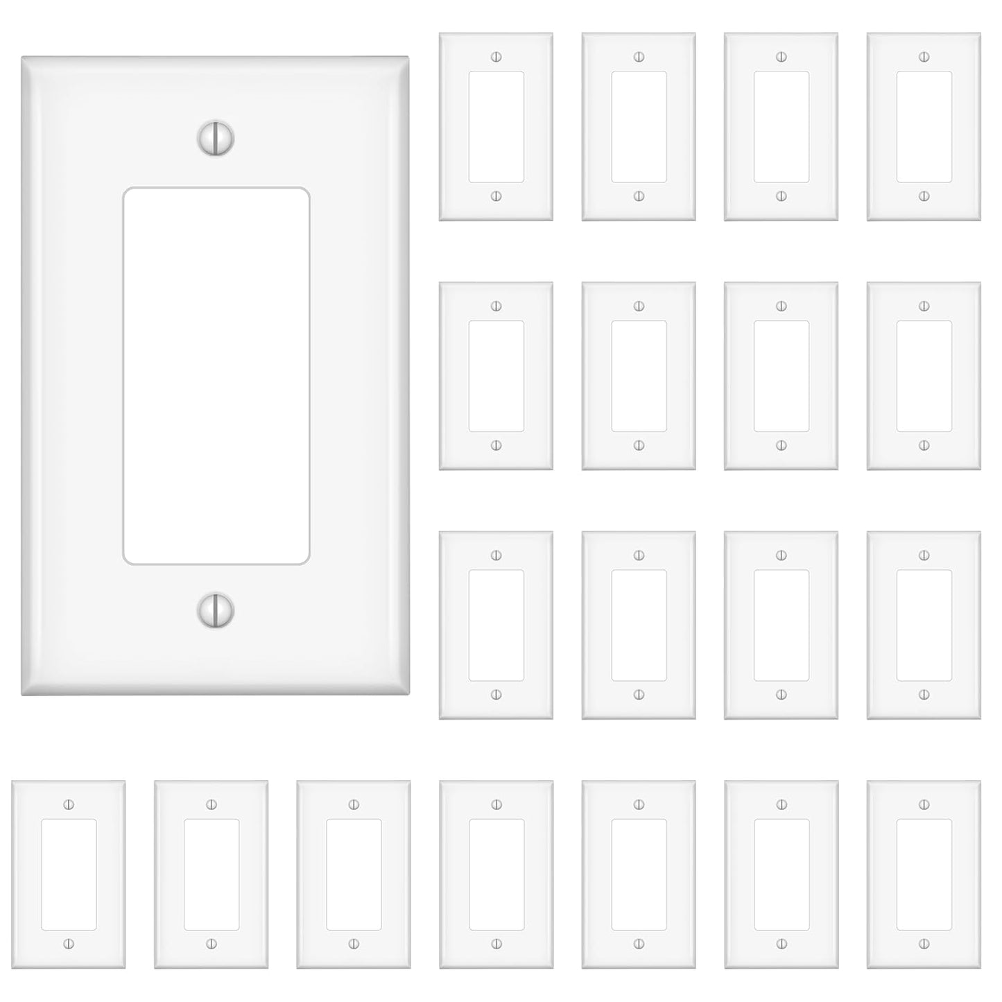 Decorator Wall Plates, Paddle Light Switch Covers, Wall Plates for Rocker Light Switches or Receptacle Outlets, Electrical Decora Faceplate Cover, Single Gang Wallplate, White, 20 Pack
