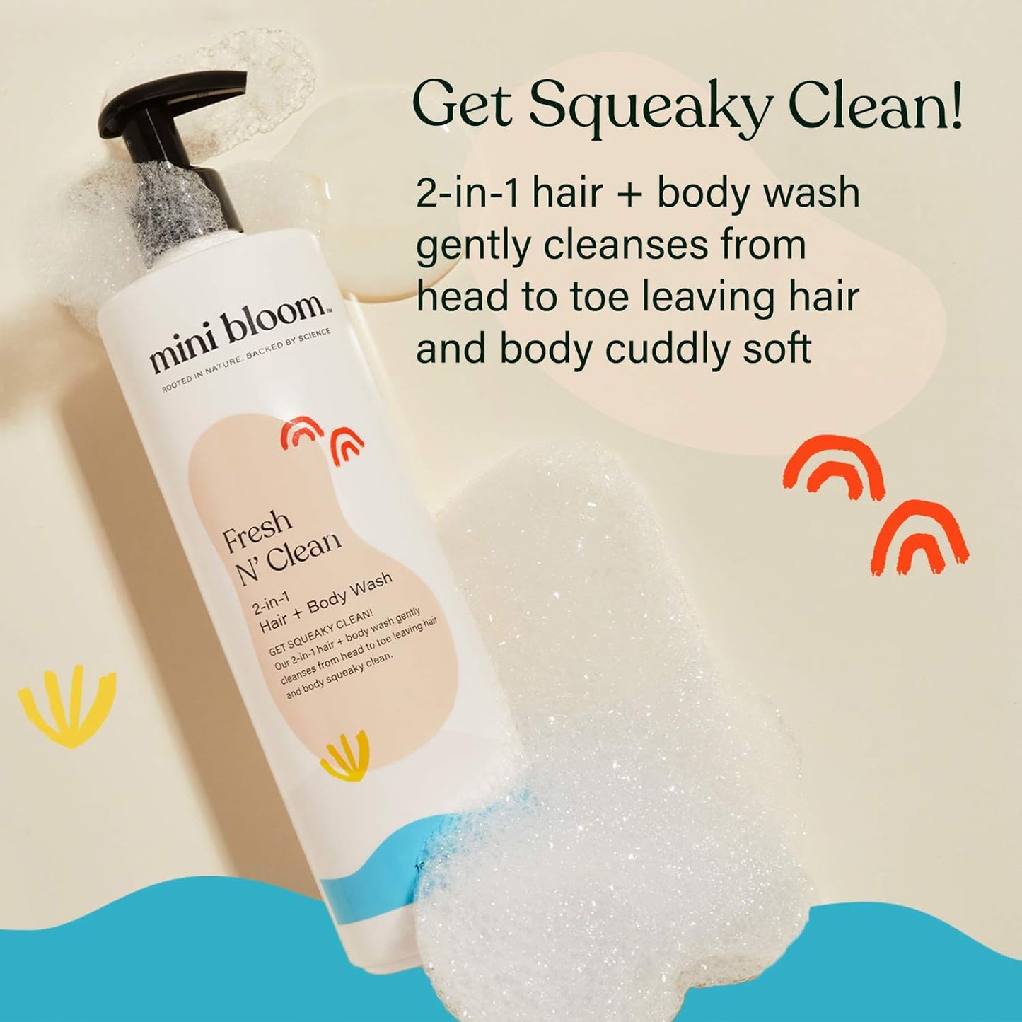 Fresh N’ Clean 2-in-1 Hair + Body Wash | Shampoo Sulfate-Free | Baby & Kid Safe | Gently Cleanses Head to Toe w/Aloe leaf, Chamomile extract, Lavender & Botanicals 16.6 oz