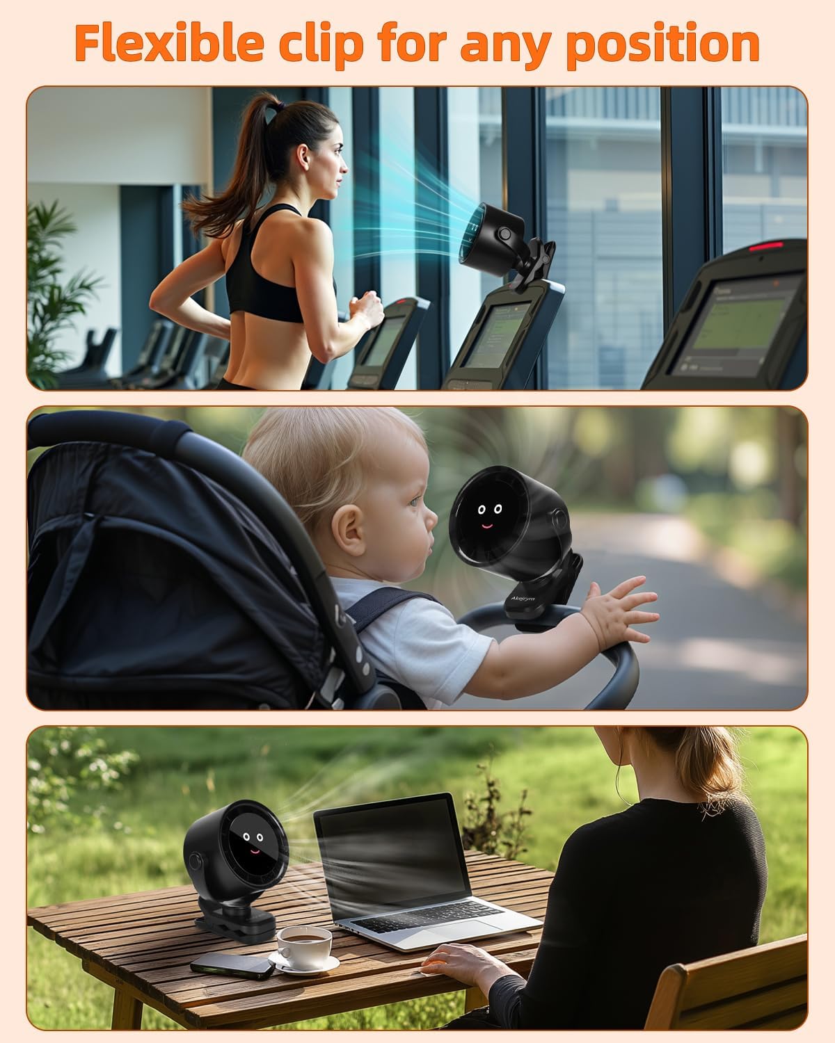 Clip on Fan for Bed, Portable Fan for Travel, 360° Rotate Battery Operated Personal Fan, Air Turbo Tech & Digital display, stroller fan with 5 Speeds, For Home Office Stroller Camping - Black