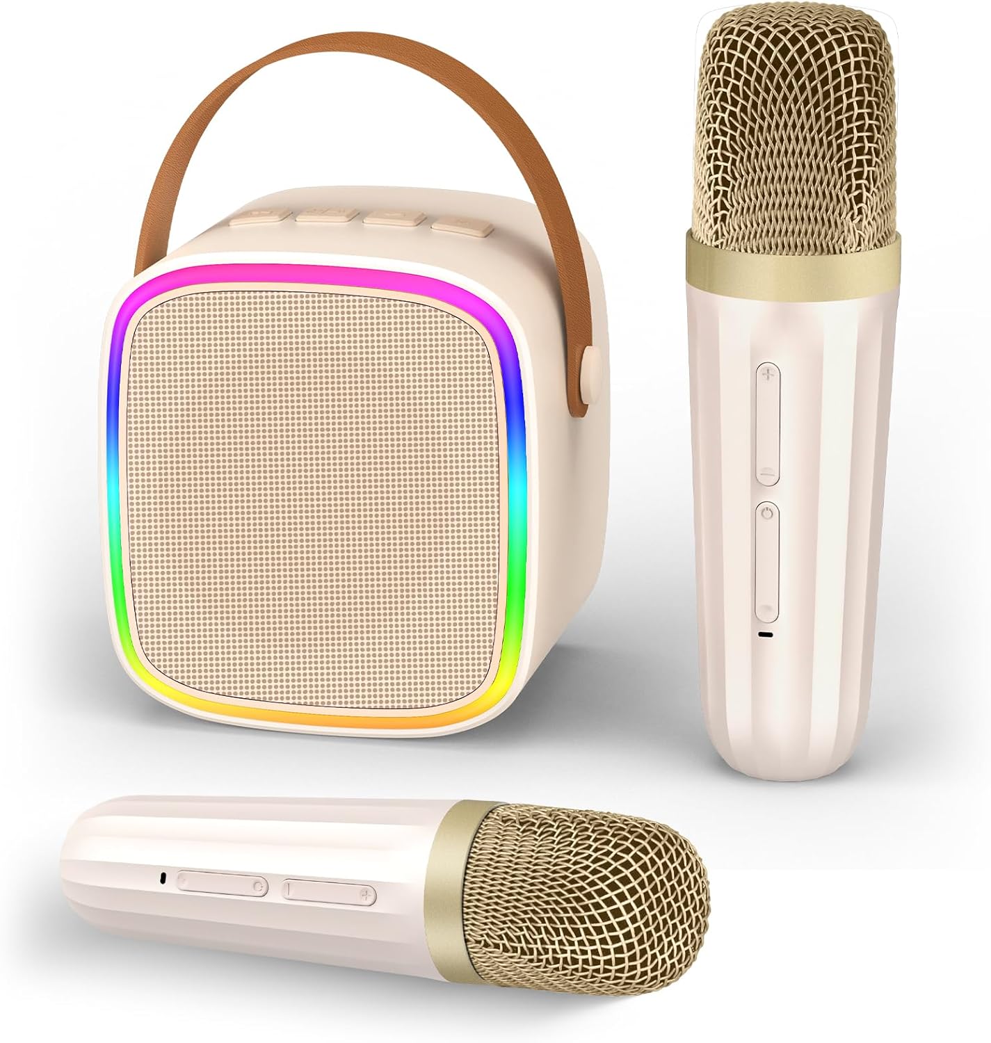 Mini Karaoke Machine with 2 Wireless Microphones, Kids Toys Portable Bluetooth Speaker for Kids Adults Toddler, Christmas Girls Toys for 4 5 6 7 8 9 10 12 Year Old Birthday Gift Ideas(Beige)