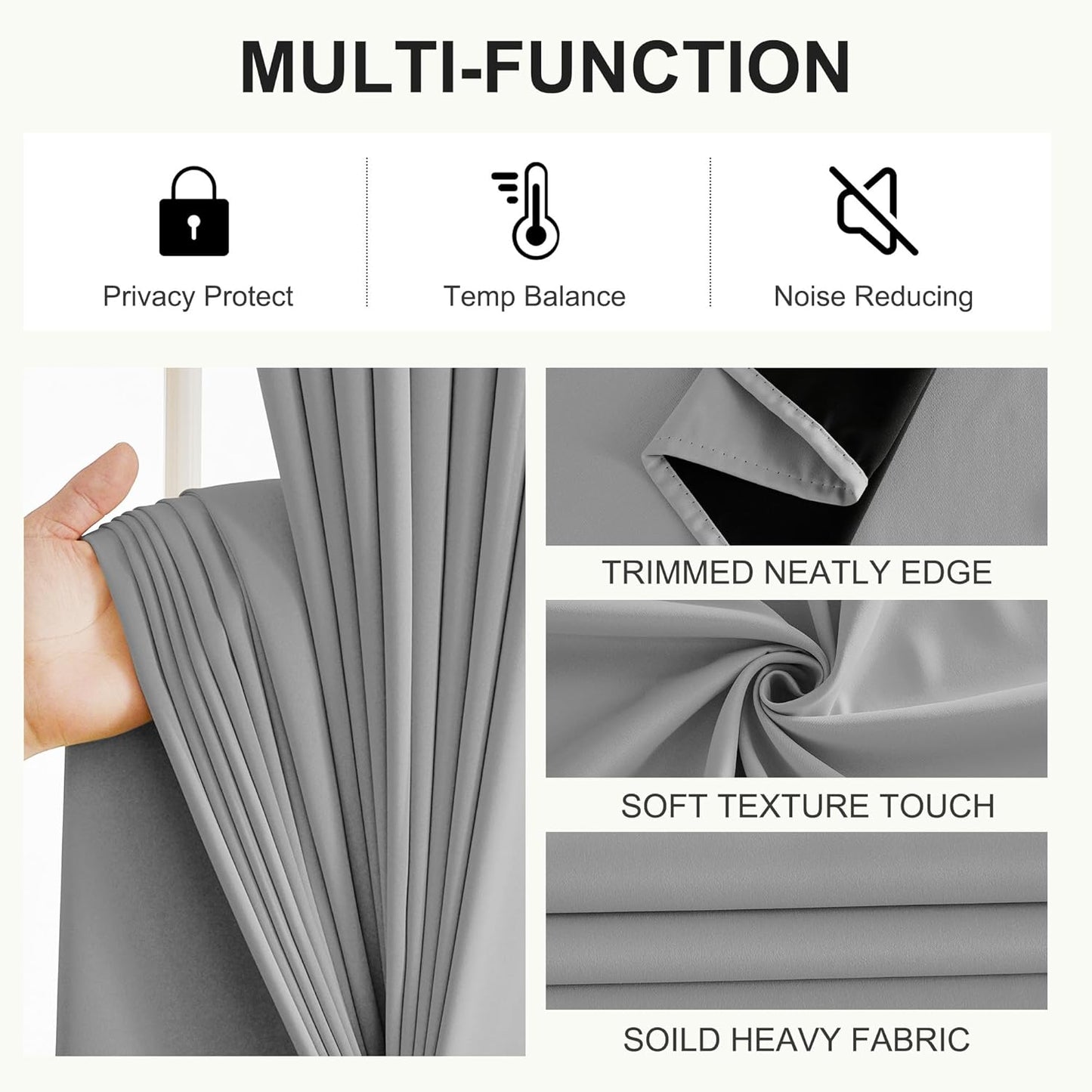 NICETOWN 100% Blackout Curtains for Bedroom Solid Thermal Insulated Grommet Room Darkening Curtains & Drapes Luxury Decor for Living Room Nursery, 42 x 63 Inch, Silver Grey, 2 Panels