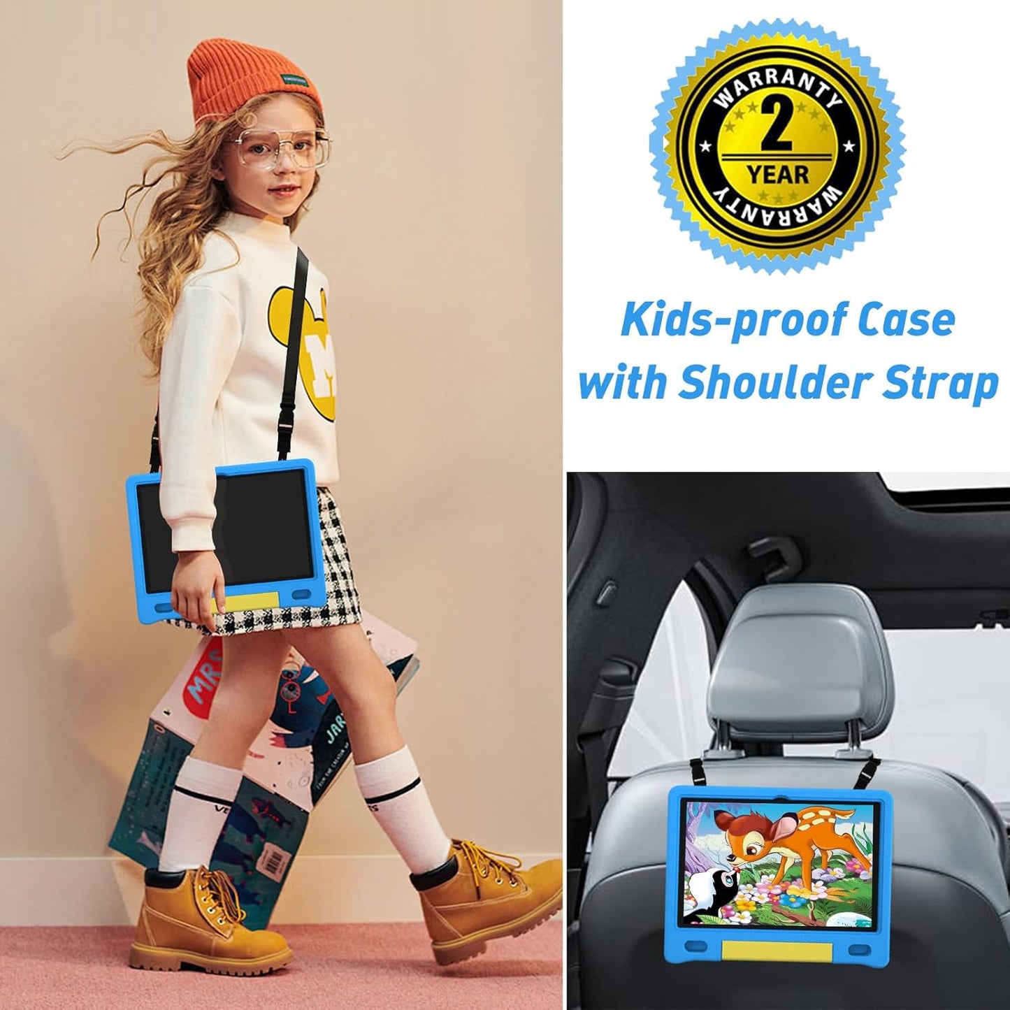 Kids Tablet, 10.1 Inch Tablet for Kids, Android 14, 64GB, Octa-Core CPU, WiFi, Big Battery, Kids Conten, Parental Control, HD Display Children Tablet Age 3-12, Bluetooth, Blue Shockproof Case