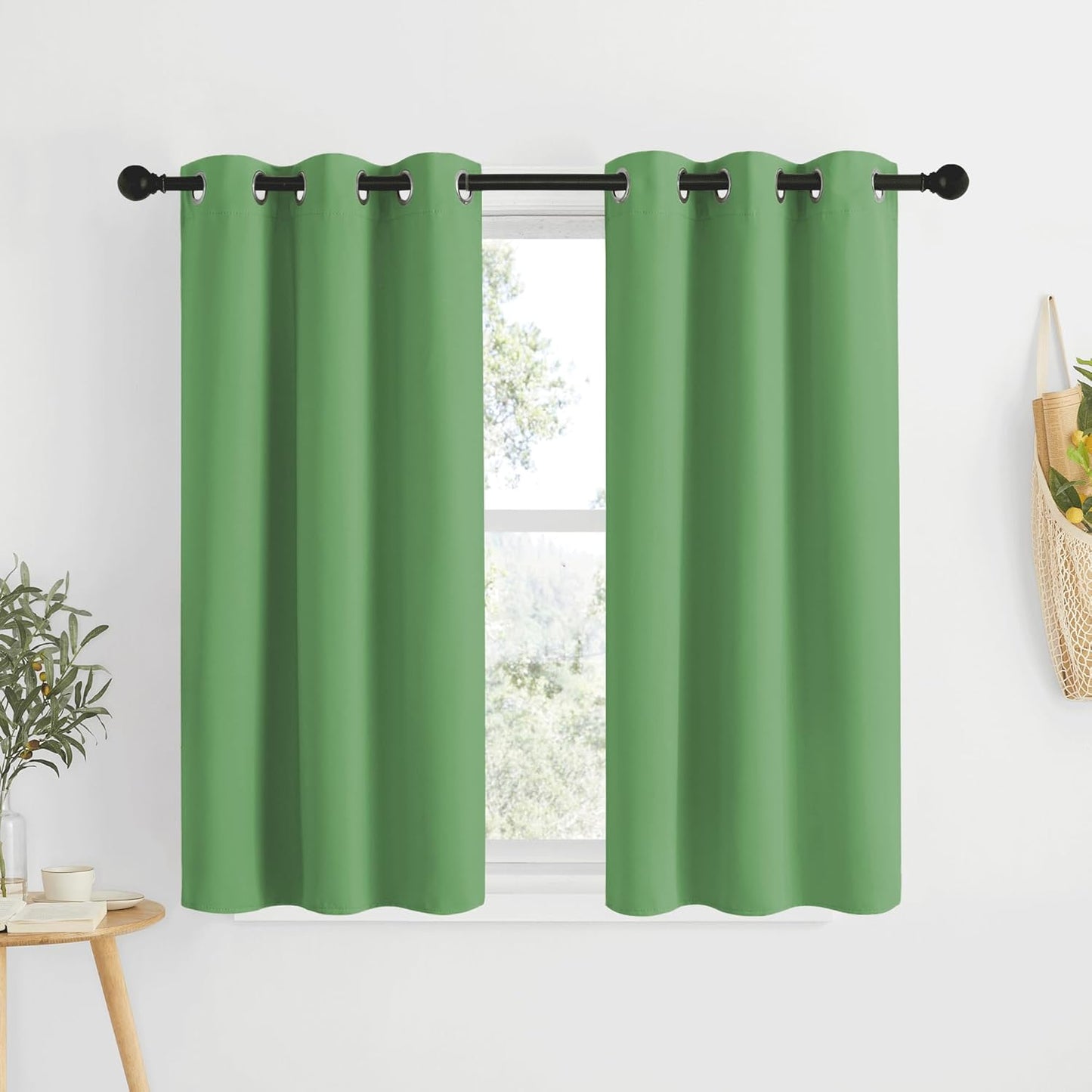 NICETOWN Room Darkening Small Curtains 50 inches Length - Window Treatment Thermal Insulated Grommet Light Blocking Short Curtains & Drapes for Bedroom/Cafe (Forest Green, 2 Panels, W34 x L50)