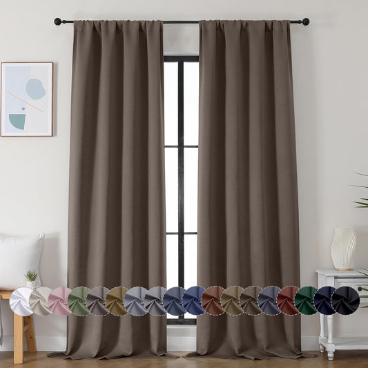 Simplebrand Ava Brown Blackout Curtains for Bedroom 96 Inches Long 2 Panels, Solid Thermal Insulated, Energy Saving Living Room Window Treatment Curtains Blackout Drapes, W40 x L96 Inch, Brown