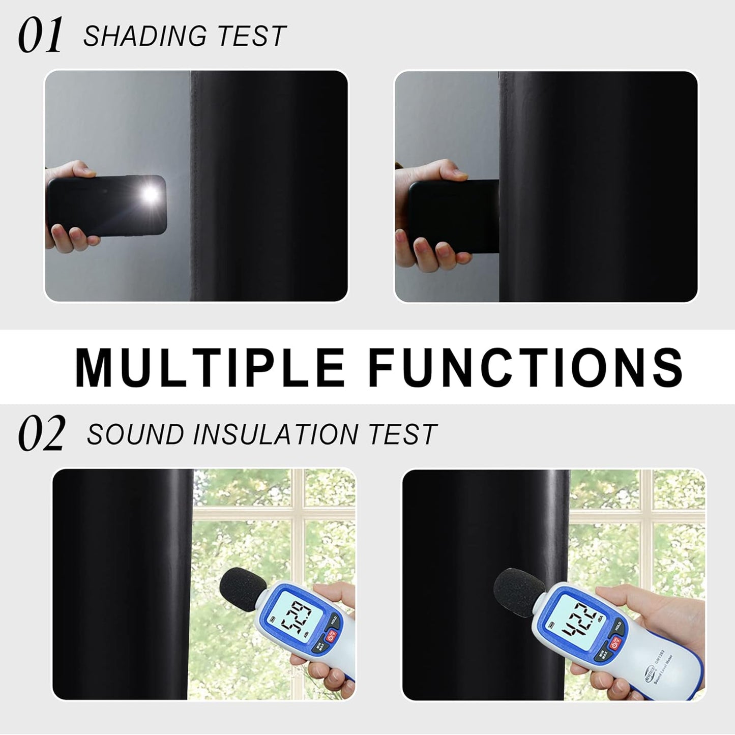 XWZO 100% Blackout Curtains 95 Inches Long with Tiebacks- Privacy Protection & Noise Blocking Rod Pocket Window Draperies with Black Liner for Bedroom/Living Room, Black, W52 x L95, Set of 2