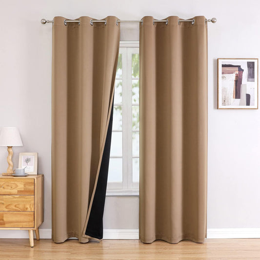 ChrisDowa 100% Blackout Curtains 84 inch Long for Bedroom with Black Liner, 2 Thick Layers Total Blackout Thermal Insulated Grommet Window Curtains 2 Panels Set (Cappuccino, 38 x 84 Inch)