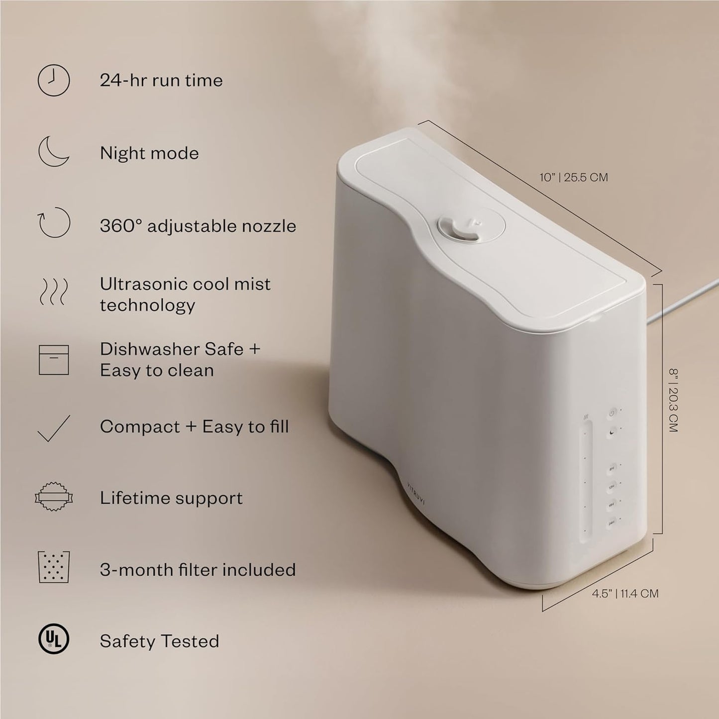 Vitruvi Cloud Humidifier for Bedroom (Snow White)