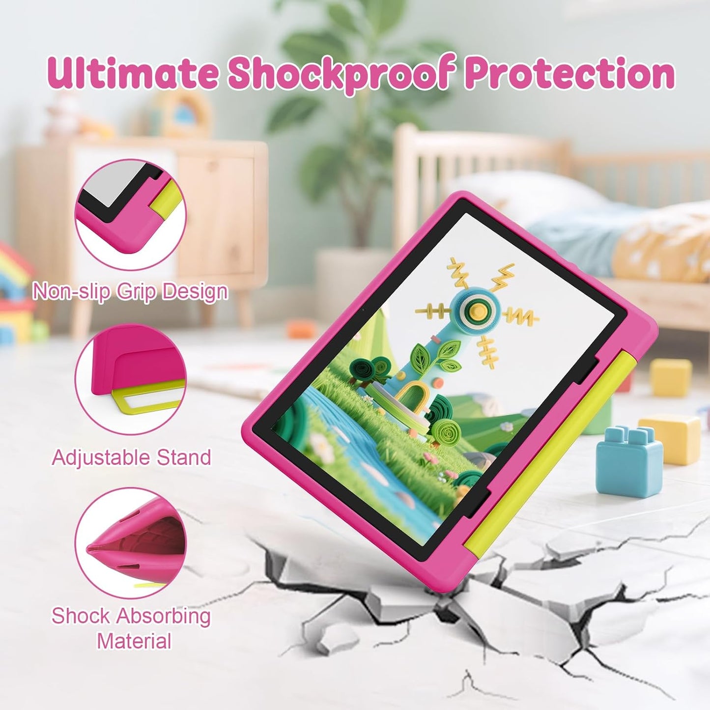 Kids Tablet,Android 15 Tablet with HD Display,10.1 inch,Parental Control & Kids Mode, Octa-Core, GMS Certified,20GB RAM 64GB ROM,1TB Expandable, 5000mAh Battery, Dual Camera, Protective Case,Pink