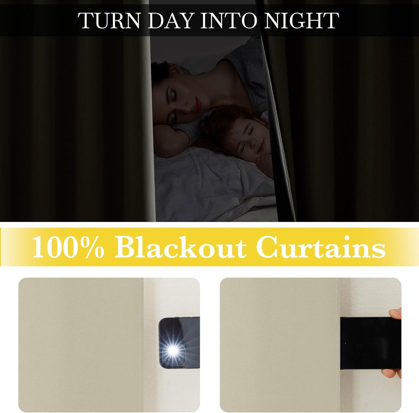 NICETOWN 100% Blackout Curtains 96 inches Long, Grommet Lightweight Easy to Install Portable Blackout Curtains Energy Saving Shades for Living Room/Bedroom, Muted Beige, W52 x L96, 2 Panels