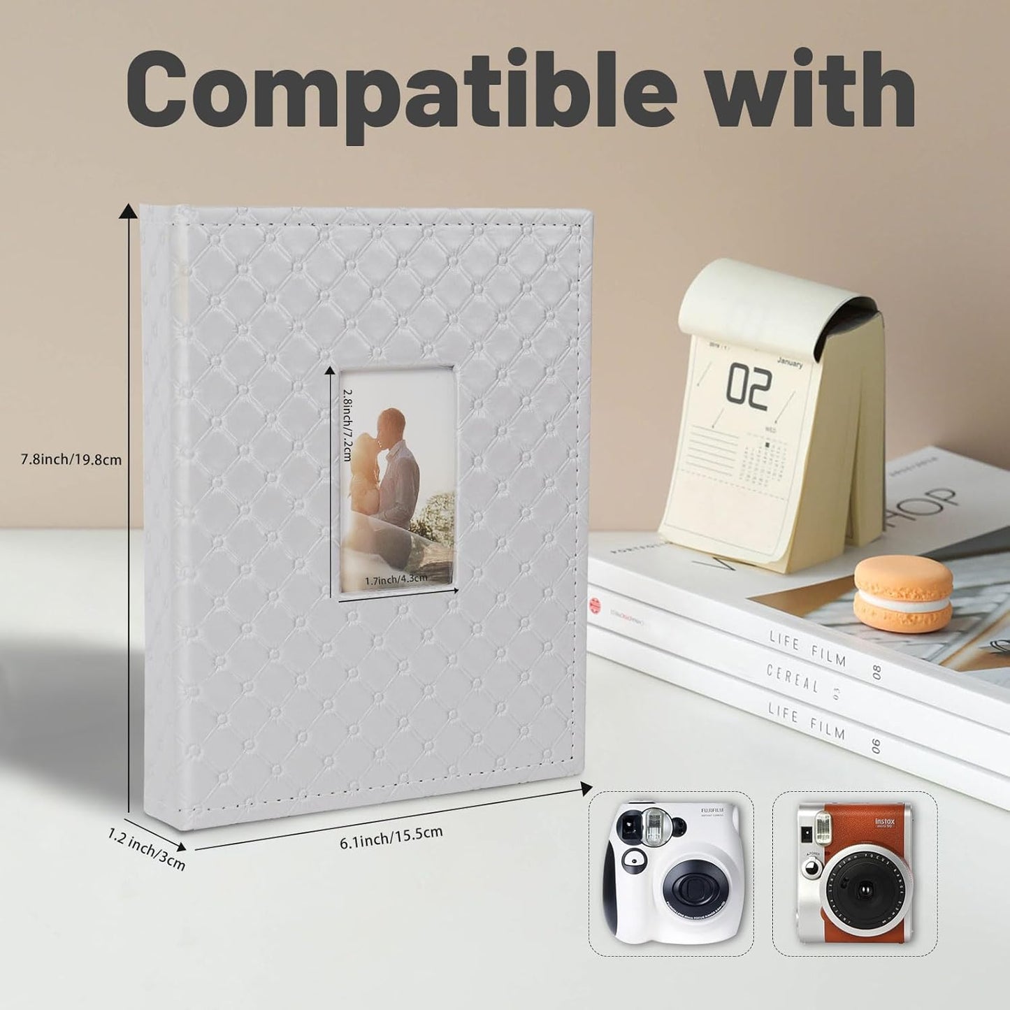 RECUTMS Photo Album 208 Photos for Fujifilm Instax Mini Camera, 2x3 Inch Photo Album, Leather Cover with Window, for Instax Mini 12 11 9 40 90 8 7 Evo LiPlay Instant Camera (Grey)