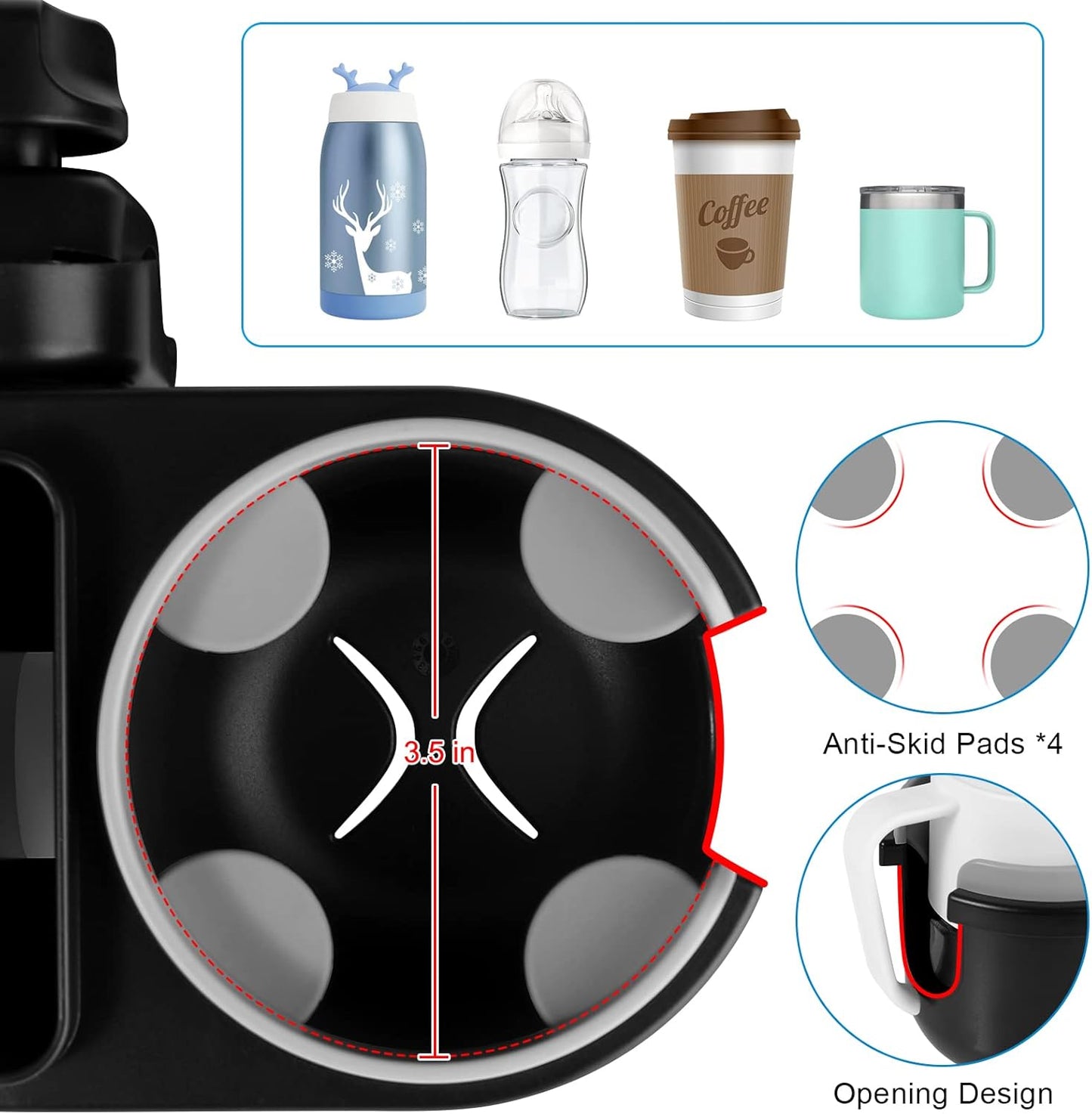 Accmor Stroller Cup Holder with Tray, Universal Cup Holder, Bike Bottle Holder, 360° Rotatable Large Caliber Drinks Holder for Stroller, Bike, Wheelchair, Walker