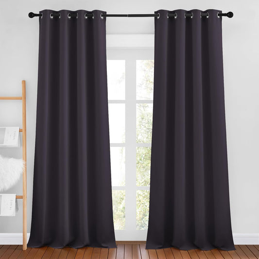 NICETOWN Room Darkening Window Curtains 90 inch Length - Thermal Insulated Grommet Light Blocking Solid Curtain Drapes for Bedroom/Living Room (Greyish Purple, Set of 2, 46" Wide Per Panel)
