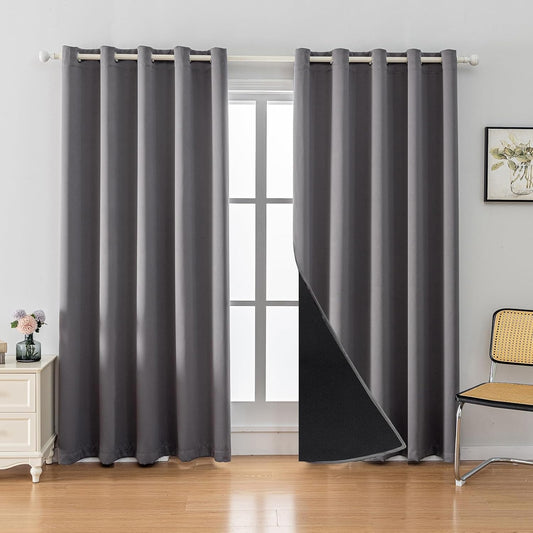 Anytime 100% Blackout Curtain Set, Thermal Insulated & Energy Efficiency Window Draperies for Guest Room, Full Shading Panels for Shift Worker and Light Sleepers（Grey, 2 Panels, 70W x 72L）