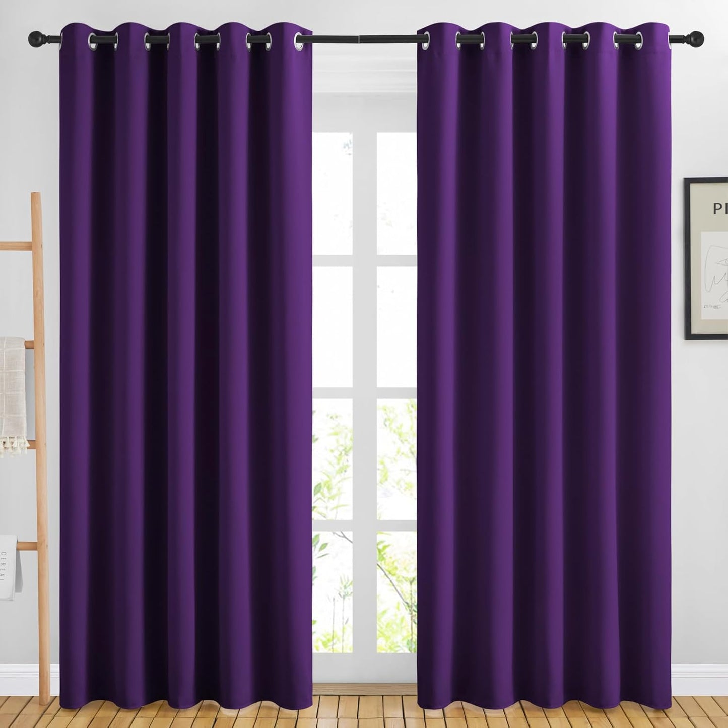 NICETOWN 84 inch Long Royal Purple Curtains - Grommet Solid 50% Room Darkening Thermal Insulated Curtains Drapes for Living Room/Sliding Glass Door (2 Panels, W66 x L84)