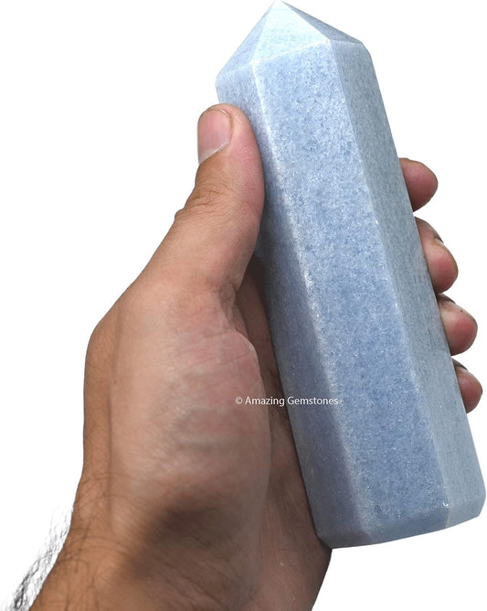 Amazing Gemstone Large Blue Calcite Celestite Crystal Towers ~ Natural Healing Crystal Point Obelisk for Reiki Healing and Crystal Grid (5.5 to 6 INCH)