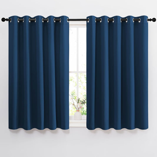 NICETOWN Bedroom Blackout Curtains and Drapes 54" L - Window Treatment Thermal Insulated Solid Grommet Blackout Draperies for Home Office (Moroccan Blue, 2 Panels=132" Wide)