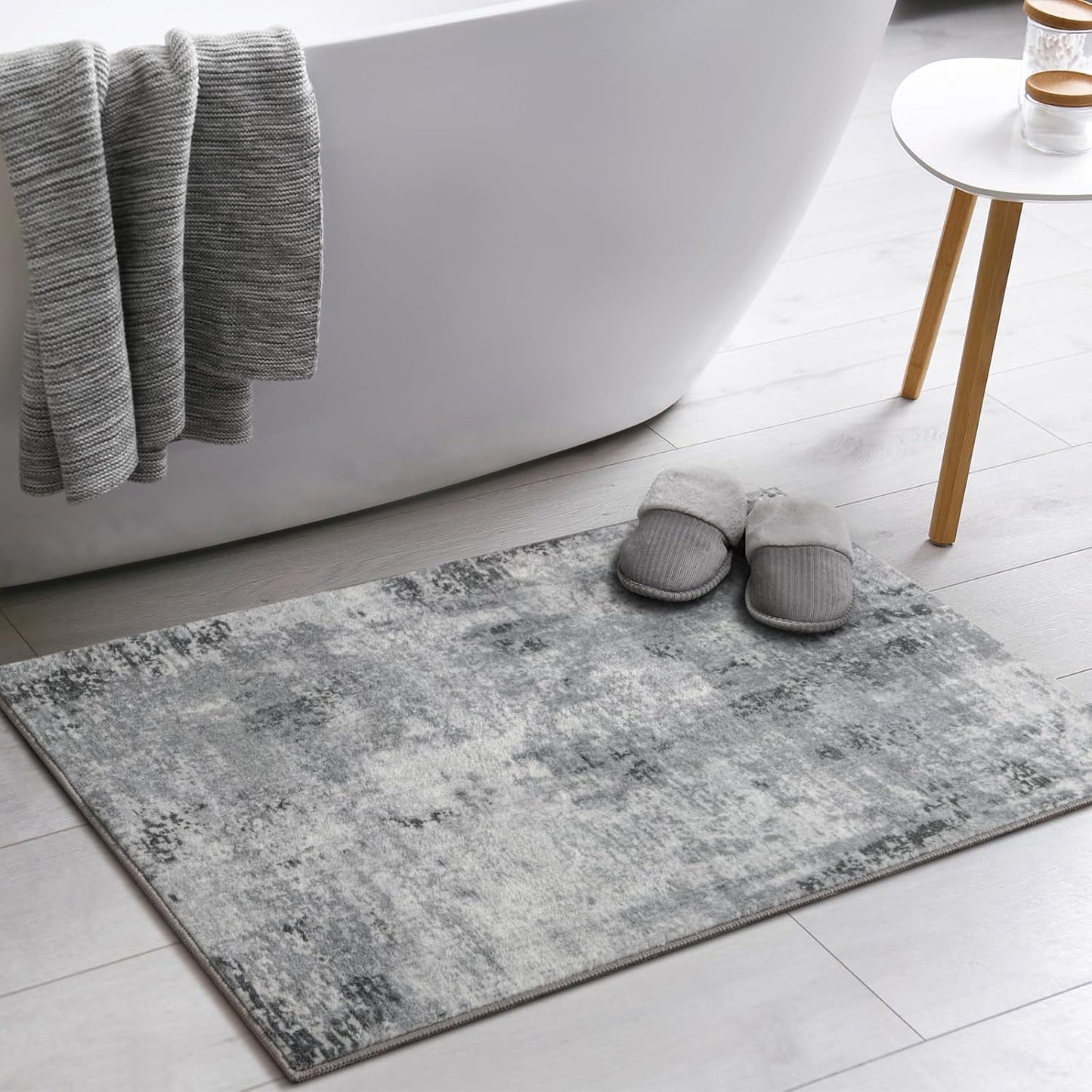 Entryway Rug 2x3 Grey Rug, Washable Abstract Small Rugs Non-Slip Low Pile Throw Rugs for Kitchen Floor, Front Door, Bedroom Bedside