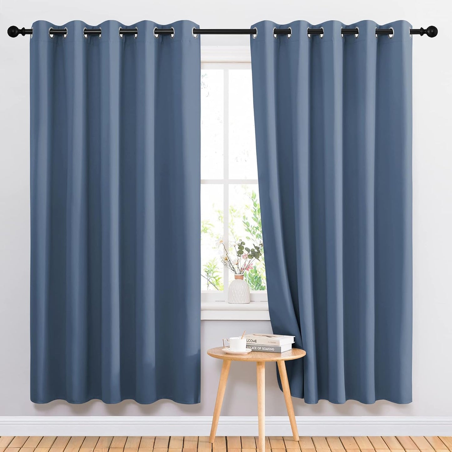 NICETOWN Blackout Curtain Drapes for Living Room - Decorative Thermal Insulated Solid Grommet Top Room Darkening Window Treatments (Stone Blue, 1 Pair, 66 x 72-Inch)