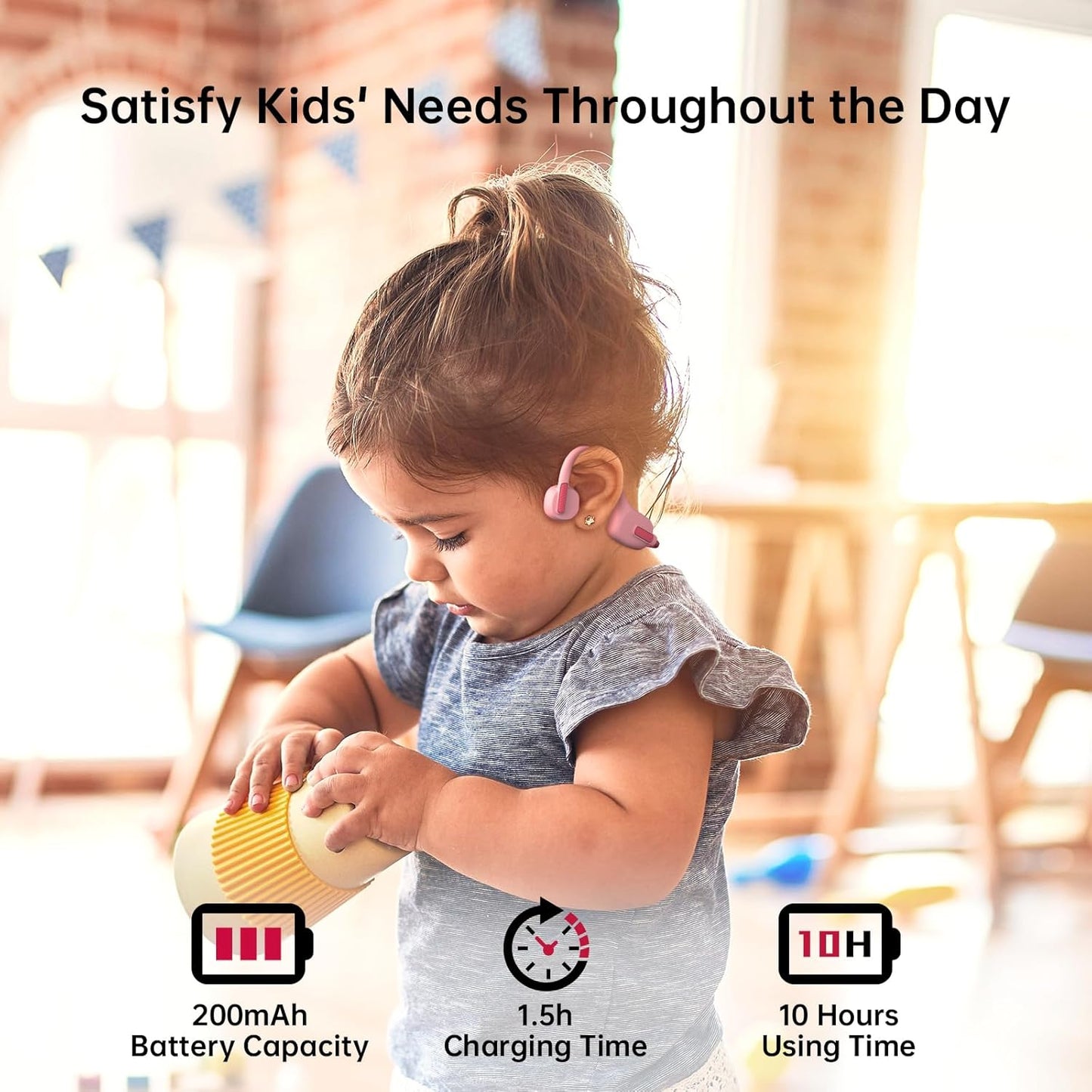 LOBKIN Kids Headphones Open Ear,Bluetooth 5.3 Air Conduction Wireless Lightweight Kids Earbuds IPX5 Waterproof with Microphone for School,Home and Outdoor Activities Gifts for Boys Girls