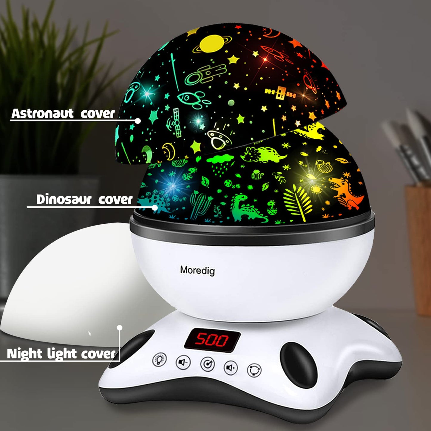 Moredig Dinosaur Night Light Projector, Remote Dinosaur Night Light for Boys with 18 Colors Projector Light for Kids with Timer 2 Projections 12 Music, Gifts for Baby Boys - Black