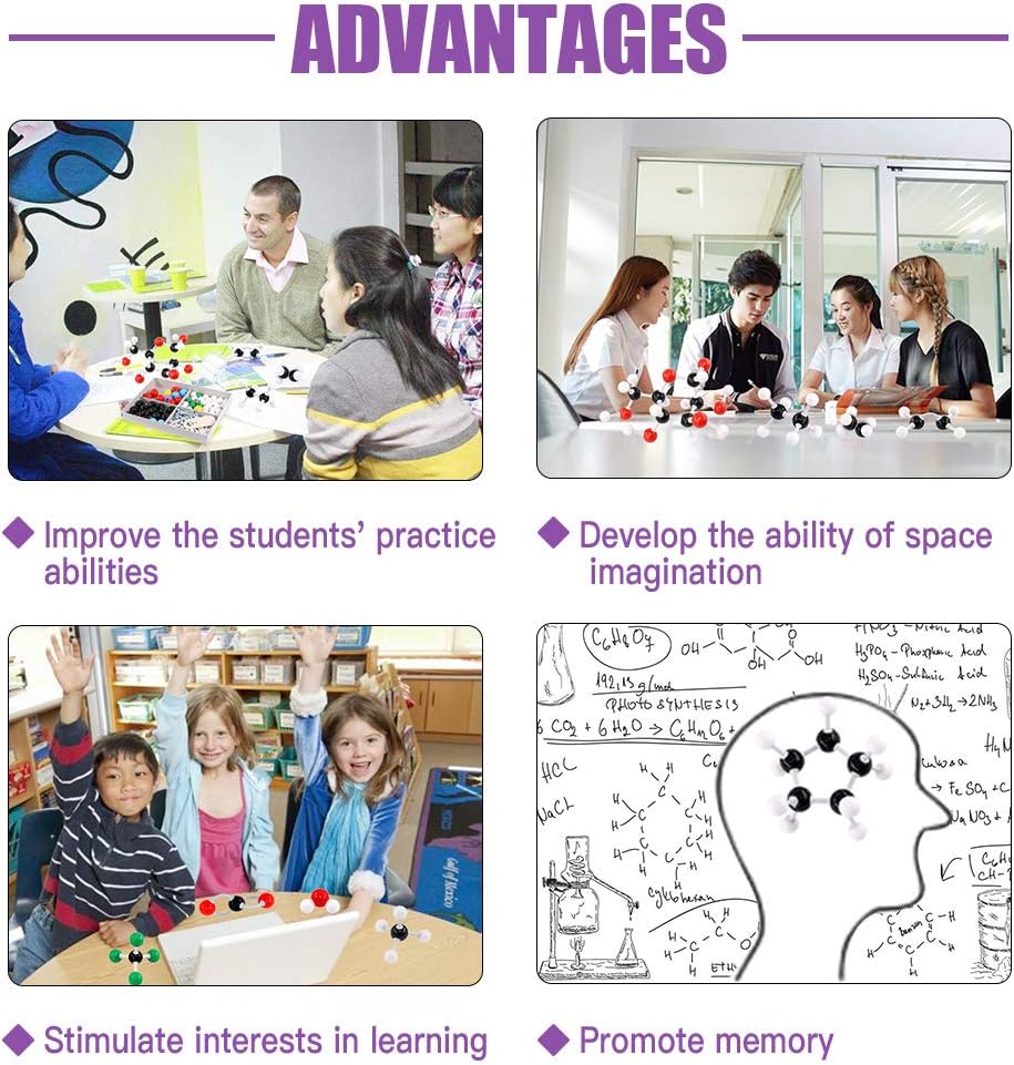 Swpeet 125 Pcs Molecular Model Kit for Inorganic & Organic Molecular Model Teacher and 16 Years and Over Student Kit - 54 Atoms & 70 Links & 1 Short Link Remover Tool - Science Toys